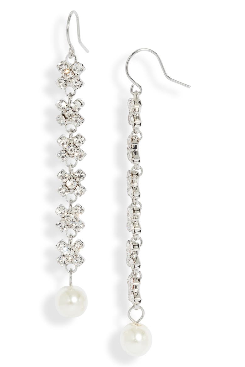 Imitation Pearl Linear Drop Earrings, Main, color, SIL/WHITE
