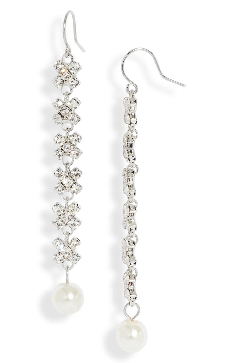 CRISTABELLE Imitation Pearl Linear Drop Earrings, Main, color, Sil/White