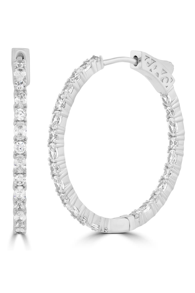 Cubic Zirconia Hoop Earrings, Main, color, SILVER