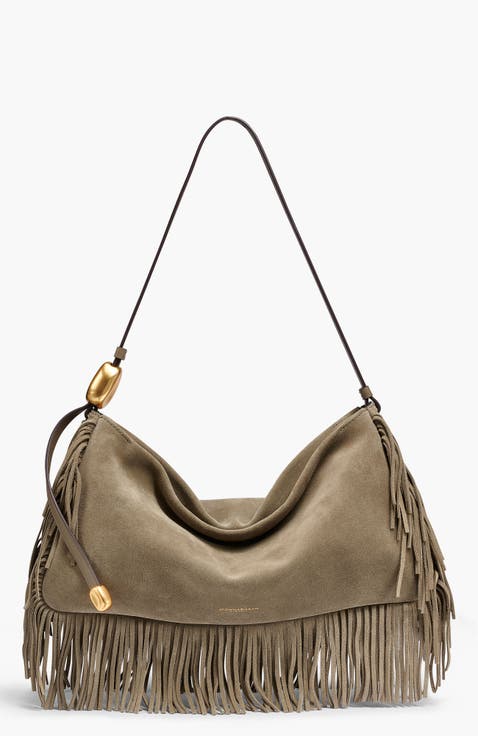 Velvet Suede Fringe Large Shoulder