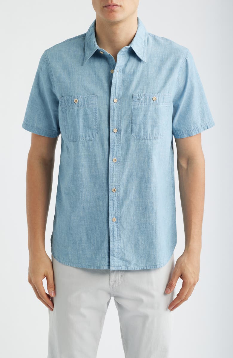 AG Mason Short Sleeve Cotton Chambray Button-Up Work Shirt, Main, color, Desert Breeze