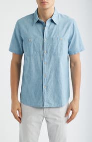 AG Mason Short Sleeve Cotton Chambray Button-Up Work Shirt