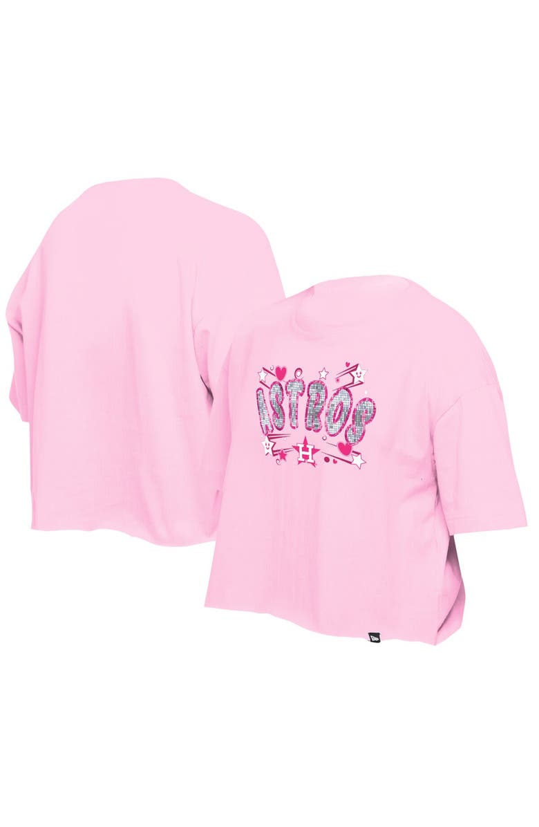 New Era Girls Youth New Era Light Pink Houston Astros Flip Sequin Team T-Shirt, Alternate, color, Light Pink