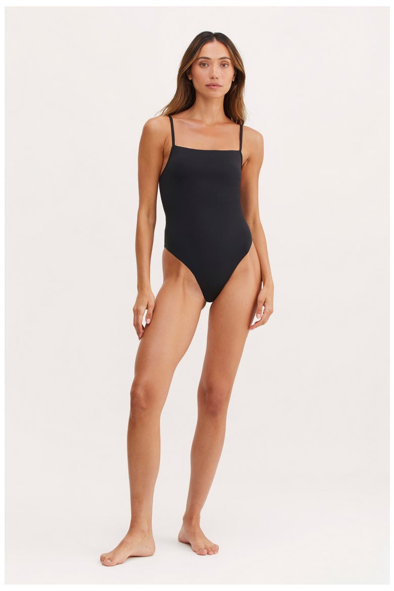 Luna Square Neck & Scooped Back One Piece, Main, color, Black