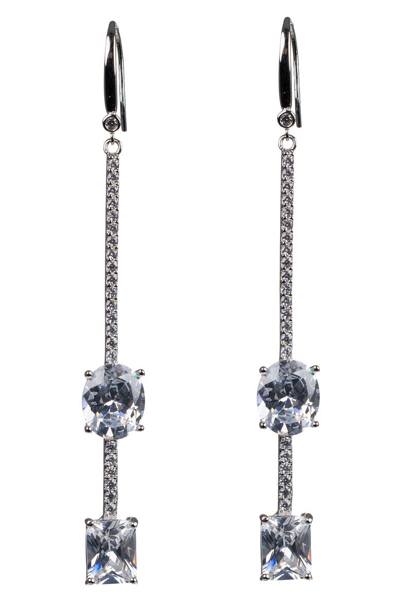 Cubic Zirconia Linear Drop Earrings, Main, color, CLEAR/ SILVER