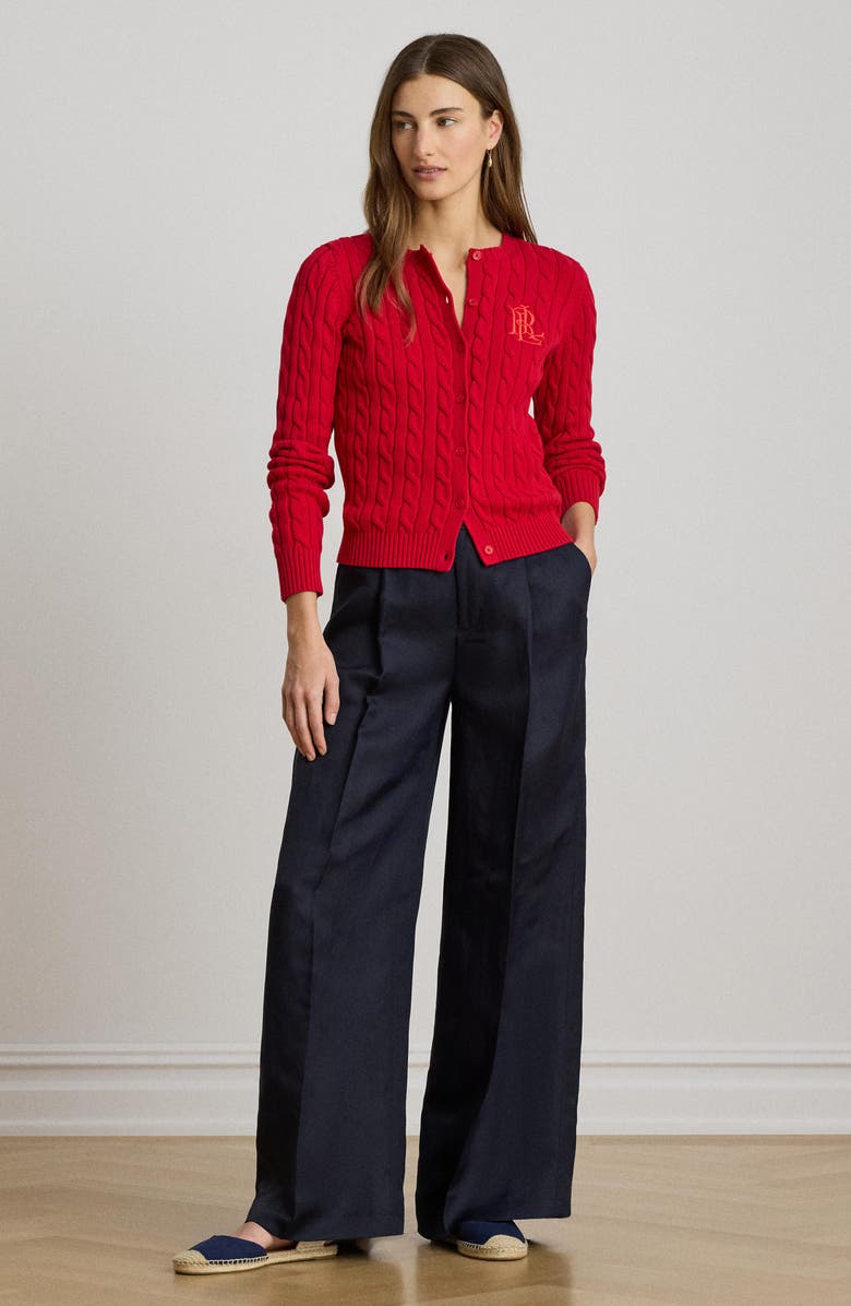 Lauren Ralph Lauren Wide Leg Linen Blend Pants, Alternate, color, Lauren Navy Blue