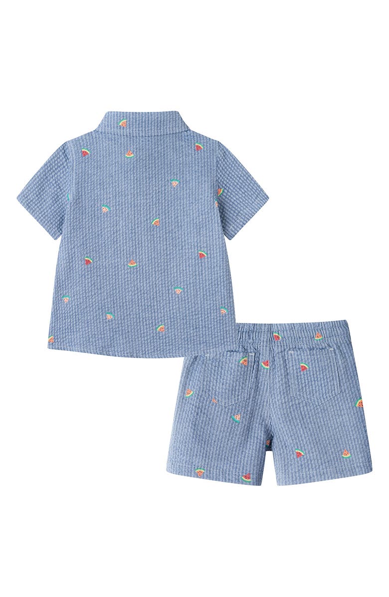 Andy & Evan Seersucker Short Sleeve Button-Up Shirt & Shorts Set, Alternate, color, Navy
