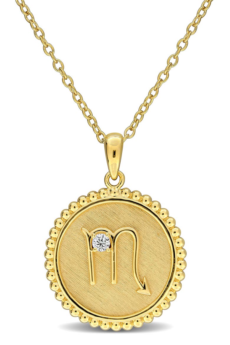 Zodiac Created White Sapphire Pendant Necklace, Main, color, WHITE GOLD/ SCORPIO