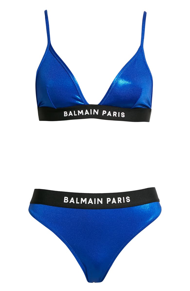 Balmain Logo Triangle Two-Piece Swimsuit, Alternate, color, 