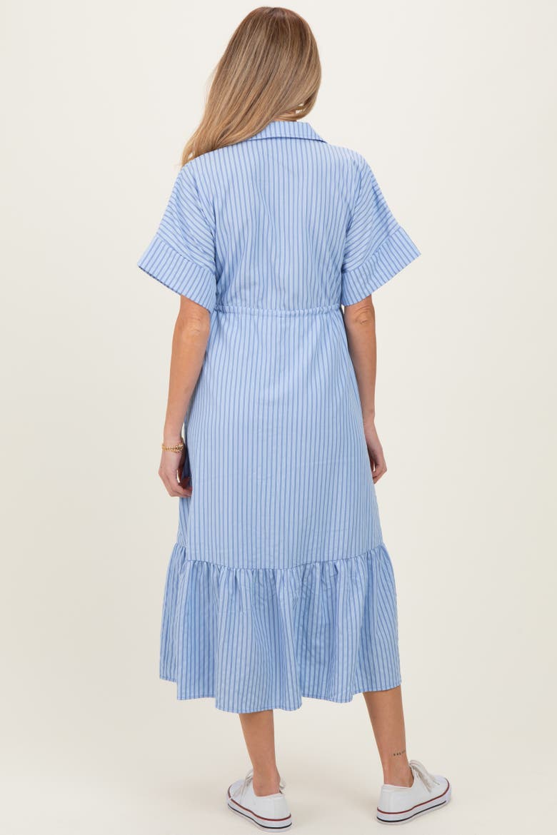 Blue Striped Button Collared Midi Dress, Alternate, color, Light Blue