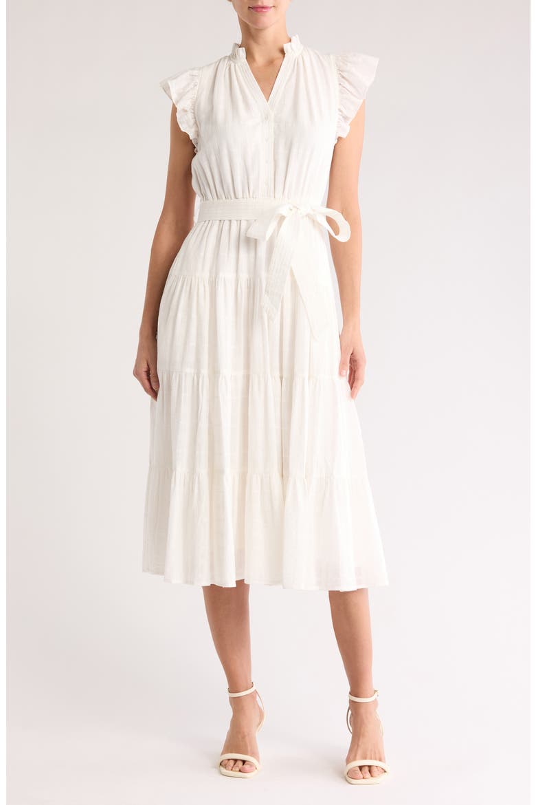Dianthus Tiered Cotton Midi Dress, Main, color, WHITE