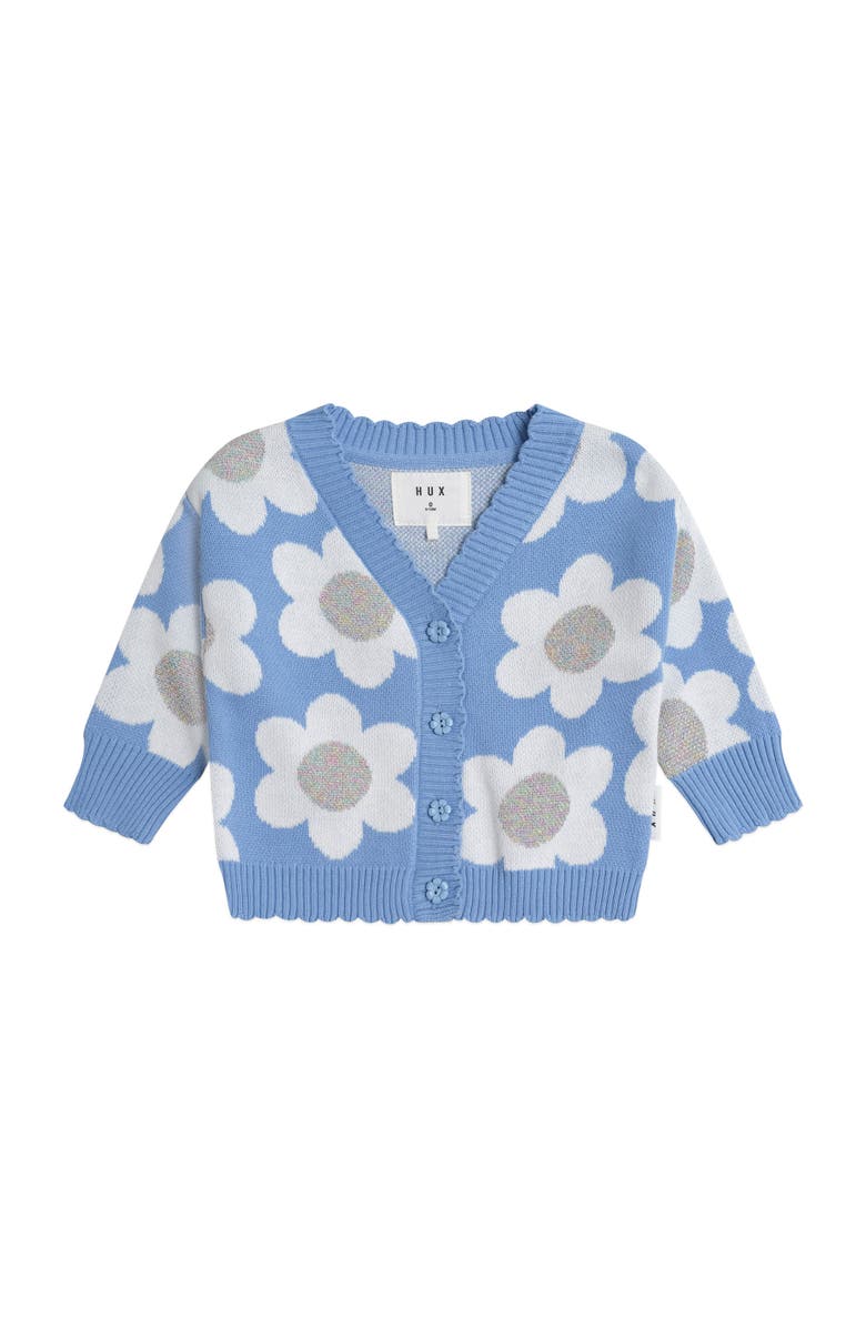 Huxbaby Daisy Scalloped Knit Cardi, Main, color, Seaside