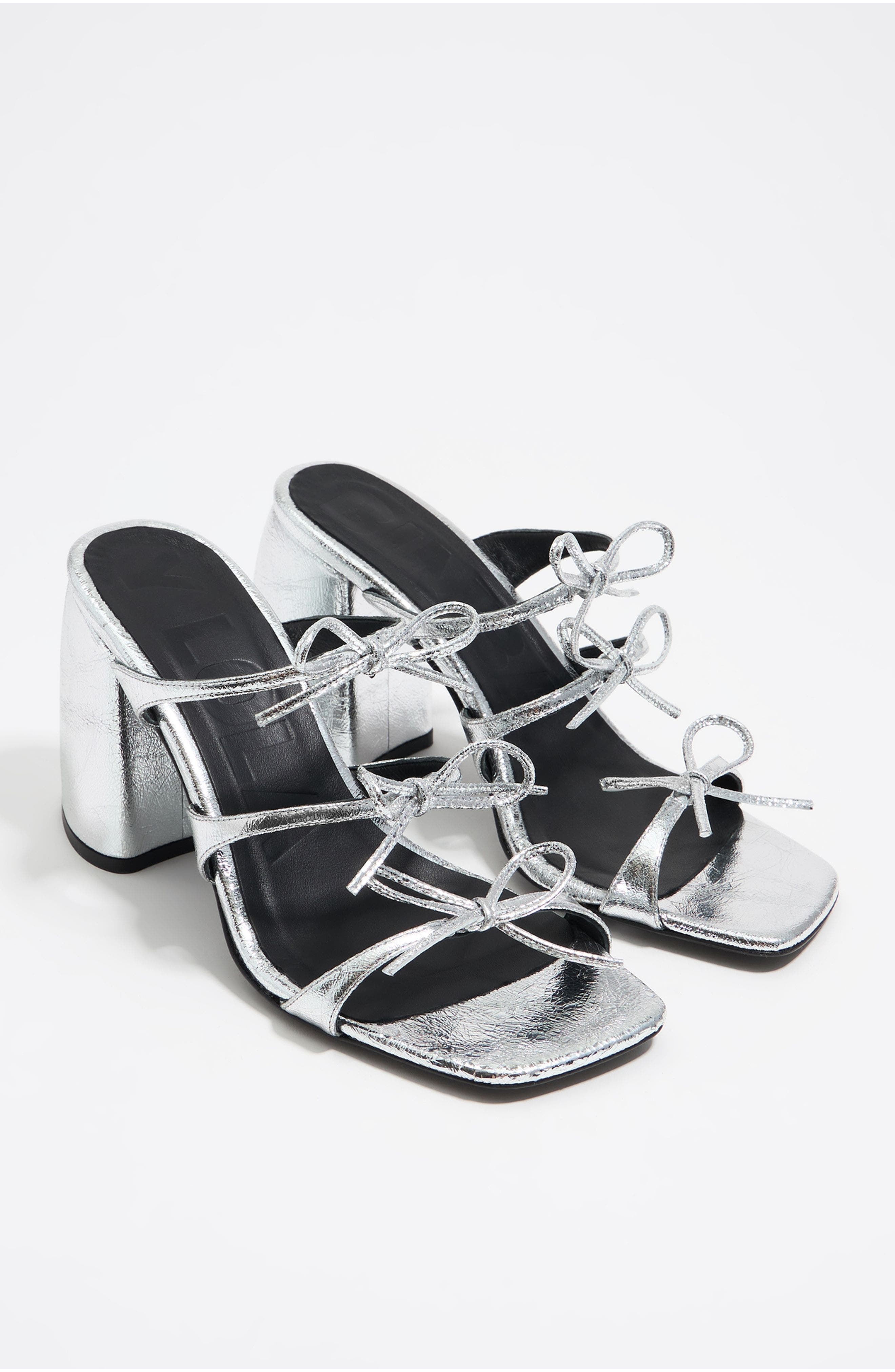 Bimba y Lola Leather Heel Sandal, Alternate, color, Silver