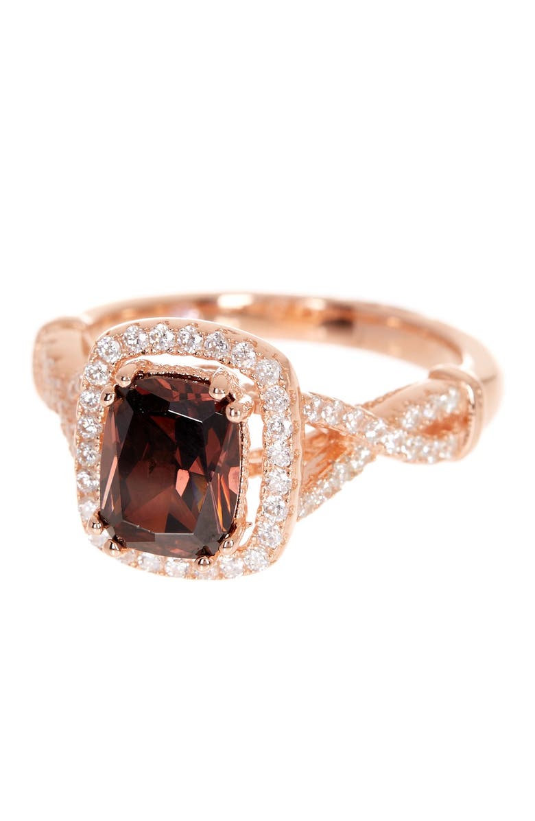 SUZY LEVIAN Rose Gold Plated Sterling Silver Brown Chocolate & White CZ Engagement Ring, Main, color, 