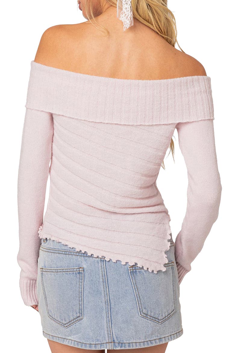 Sonya Foldover Off the Shoulder Rib Sweater, Alternate, color, LIGHT-PINK
