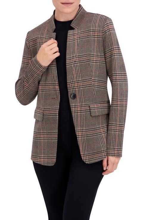 Houndstooth Inverted Notch Lapel Blazer