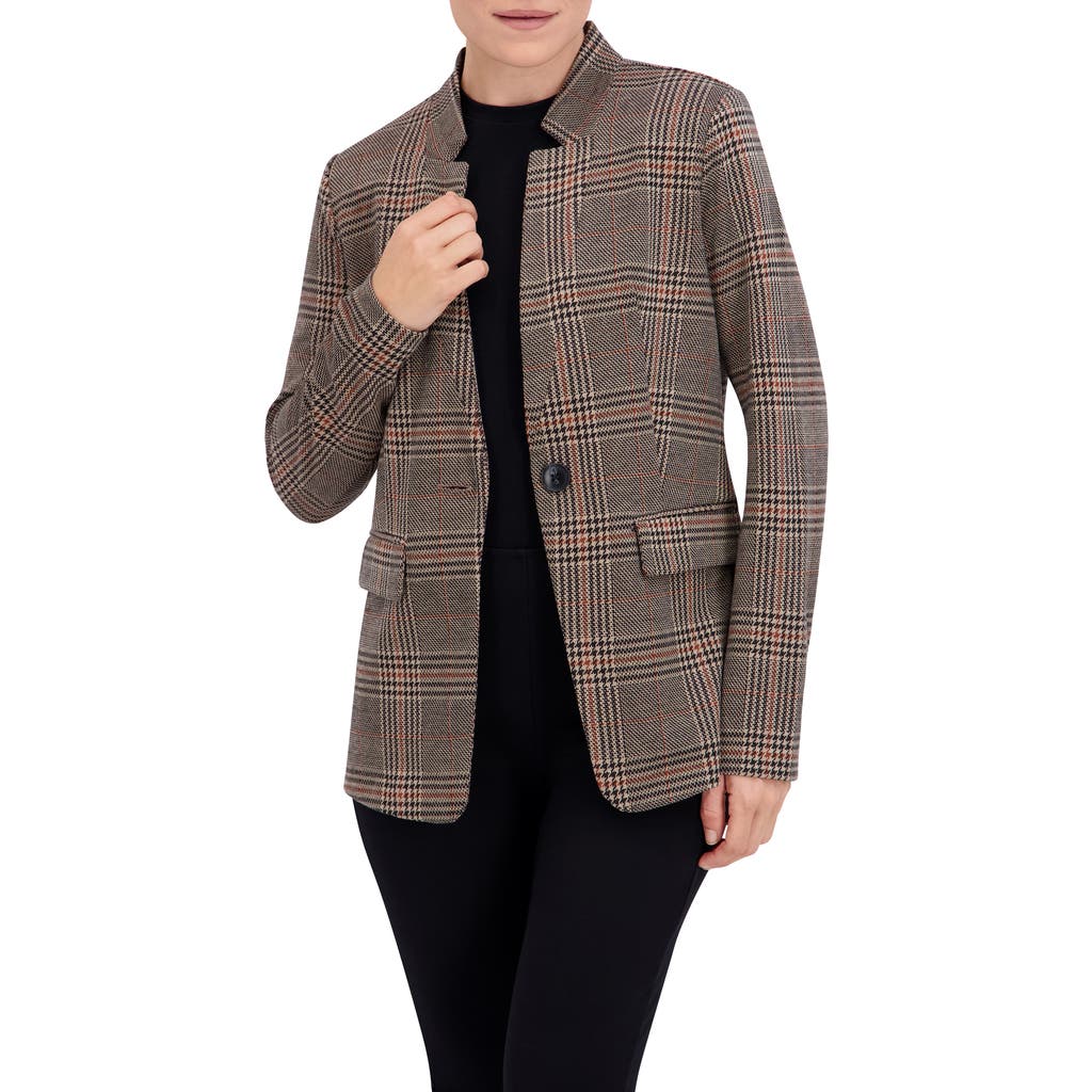 Ookie & Lala Plaid Inverted Notch Lapel Blazer In Brown