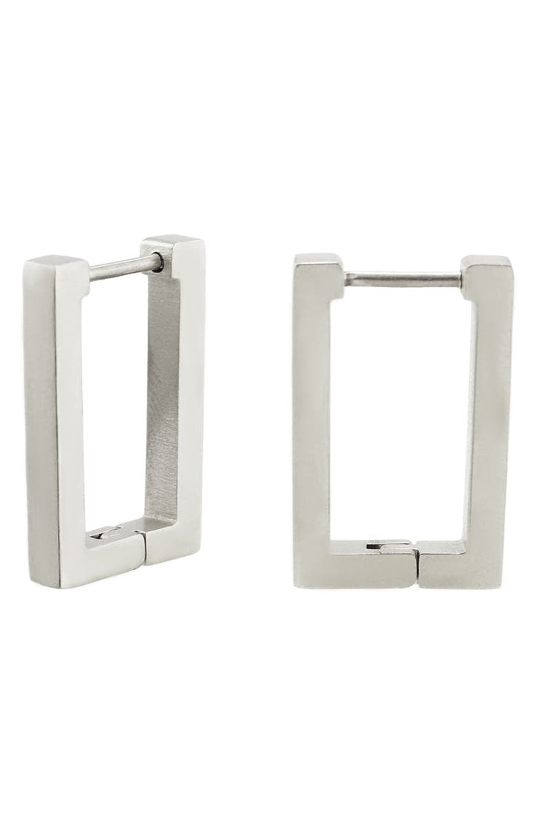 REBL Rectangle Huggie Earrings, Main, color, Silver