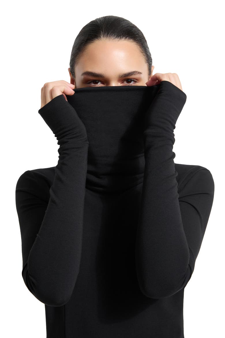 Lisa High Turtleneck Long Sleeve French Terry Dress, Alternate, color, BLACK