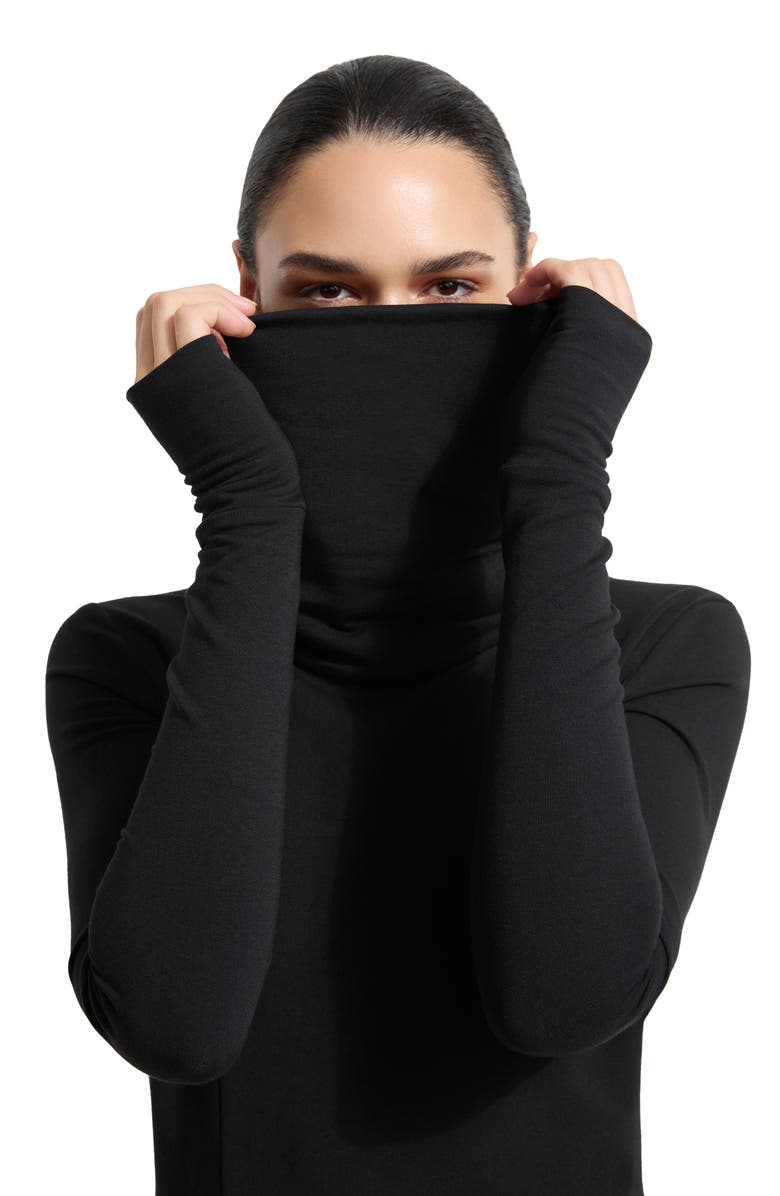 Marcella Lisa High Turtleneck Long Sleeve French Terry Dress, Alternate, color, Black
