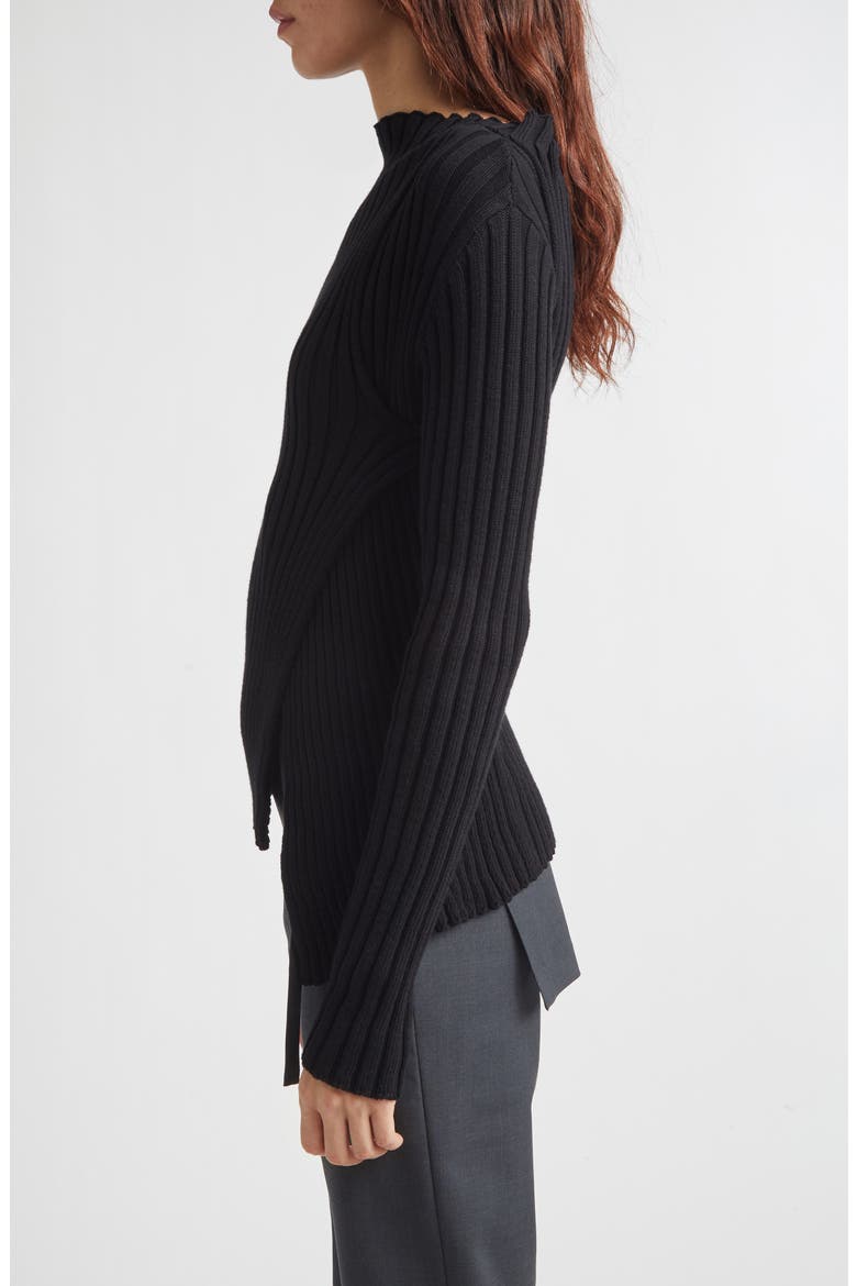 Esmolar Asymmetric Organic Cotton Rib Sweater, Alternate, color, 999 - BLACK