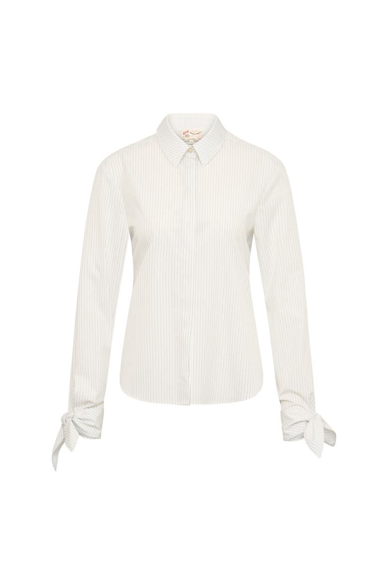 Striped Popelin Blouse With Knotted Cuffs, Alternate, color, Ecru / Black