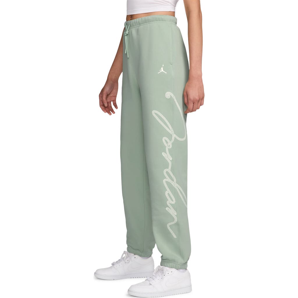 Jordan Brooklyn Fleece Rhinestone Logo Sweatpants In Green