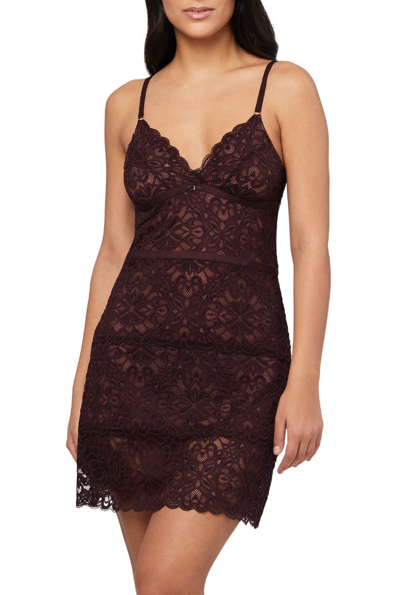 Lace Chemise & Thong Set, Main, color, COCOA/ PECAN