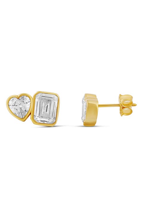 Fancy 2-Stone Bezel Stud Earrings