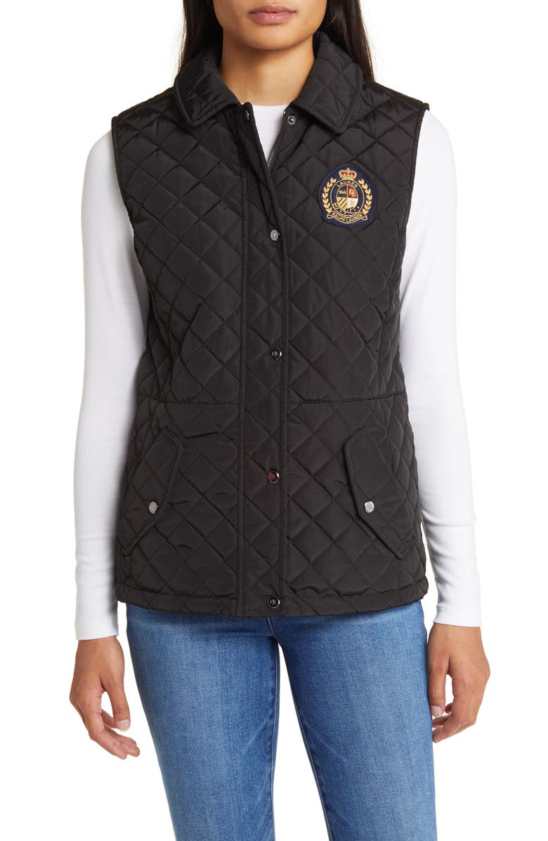 Lauren Ralph Lauren Crest Logo Recycled Shell Diamond Quilted Vest, Main, color, 