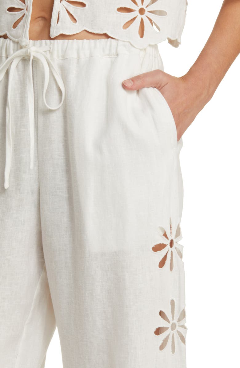 Rails Emmie Eyelet Drawstring Wide Leg Linen Pants, Alternate, color, White Eyelet