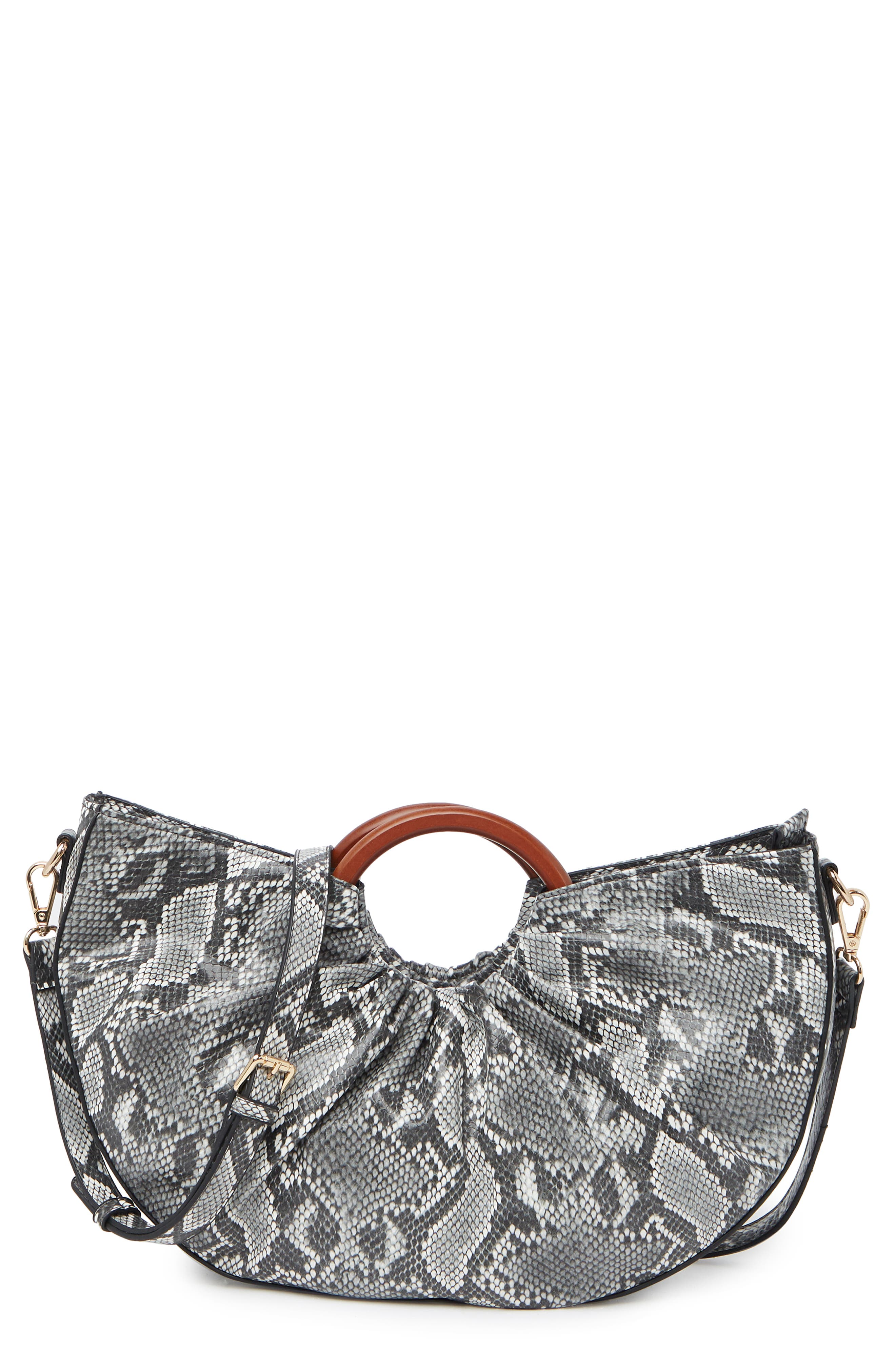 URBAN EXPRESSIONS HANDBAGS URBAN EXPRESSIONS Snake Print Moon Satchel, Main, color, 