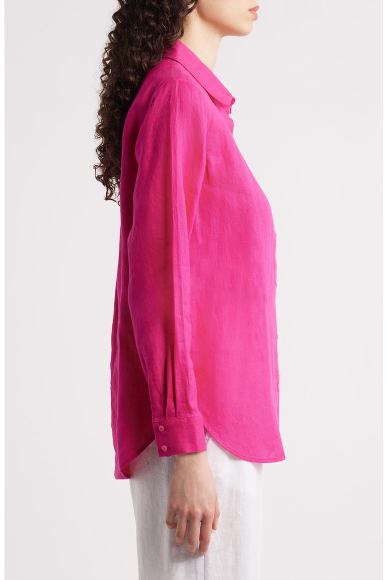 Classic Collar Organic Linen Long Button-Up Shirt, Alternate, color, FUCHSIA