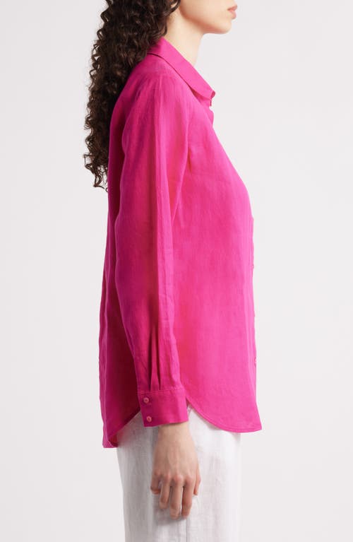 Eileen Fisher Classic Collar Organic Linen Long Button-up Shirt In Pink