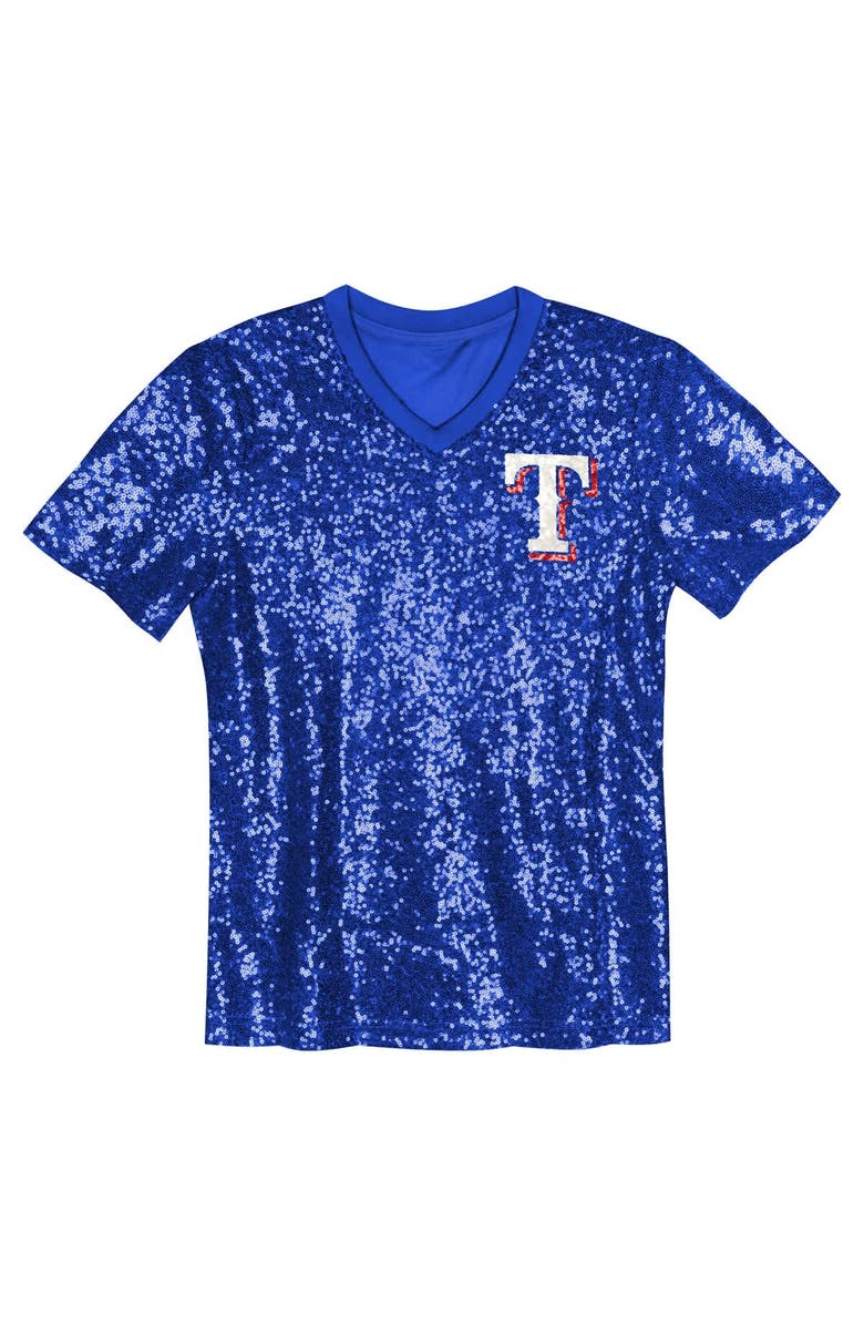 Outerstuff Juniors Corey Seager Royal Texas Rangers Name & Number Sequin V-Neck Top, Alternate, color, 