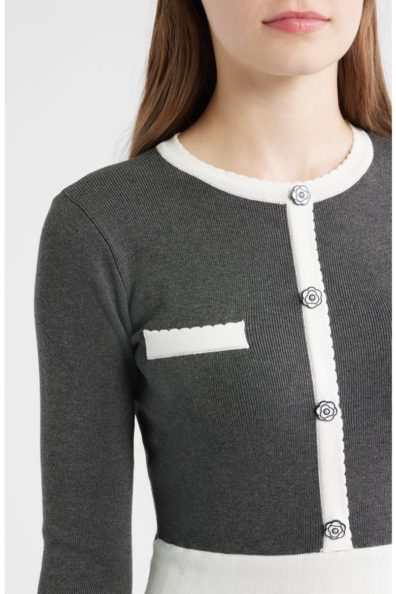 Long Sleeve A-Line Sweater Dress, Alternate, color, CHARCOAL/ WHITE
