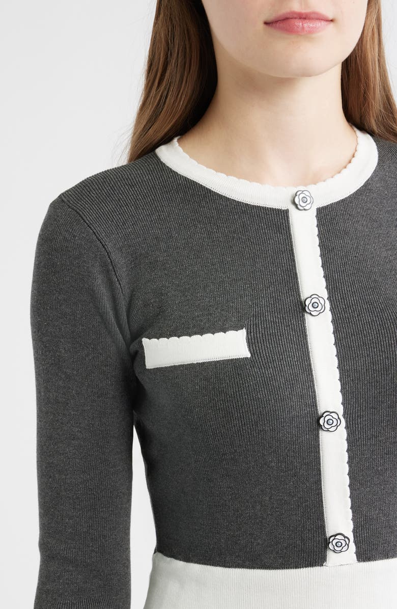 ZOE AND CLAIRE Long Sleeve A-Line Sweater Dress, Alternate, color, Charcoal/ White