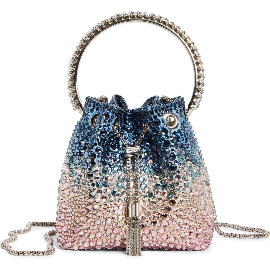 Jimmy Choo Bon Bon Crystal Embellished Drawstring Top Handle Pouch In Sunrise Mix