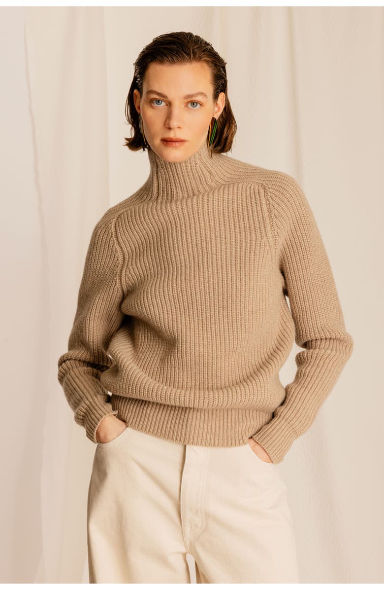 Fortela Leona High Neck Wool and Cashmere Sweater, Alternate, color, Beige