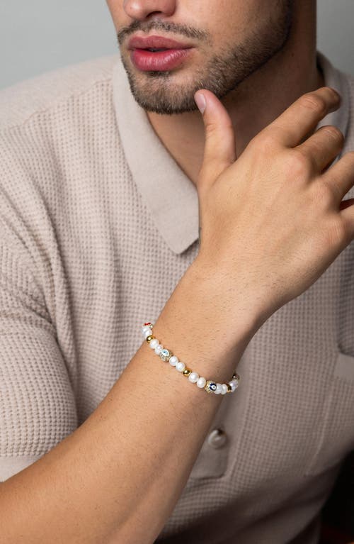 Nialaya Evil Eye Pearl Bracelet In Multi