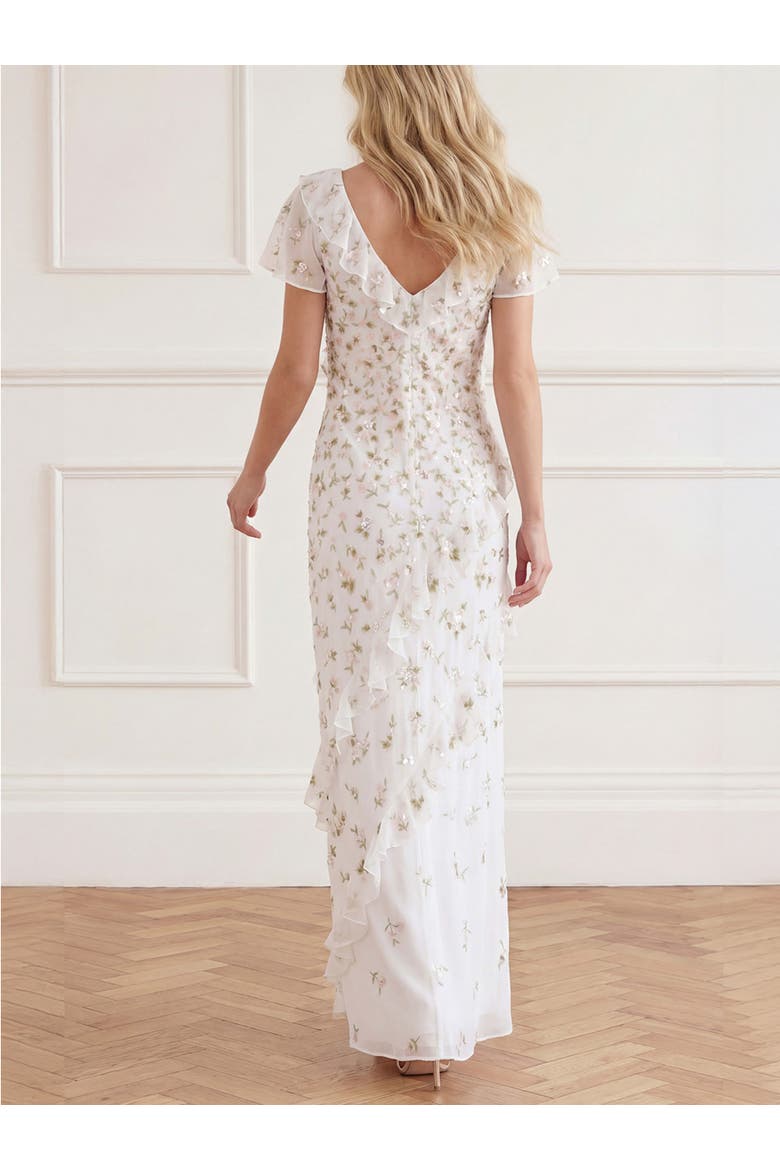 Meadow Ditsy Georgette Gown, Alternate, color, Swan White/Peach