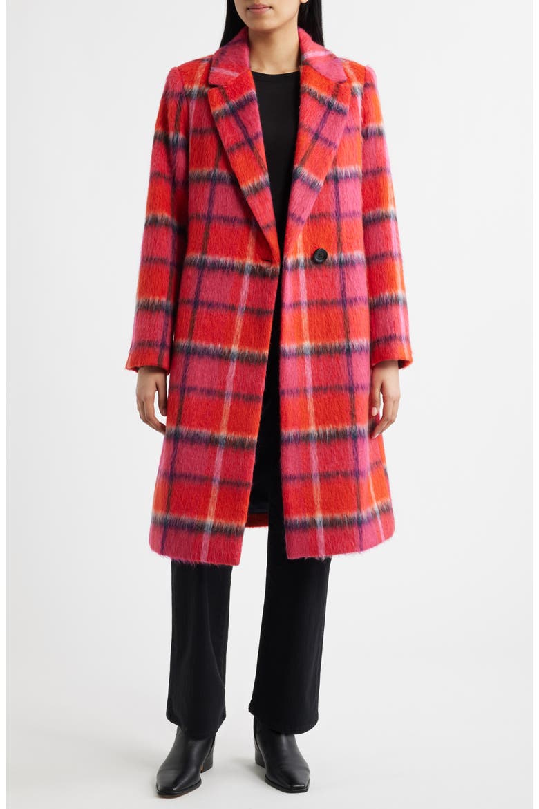 Brushed Plaid Coat, Alternate, color, RED PLAID