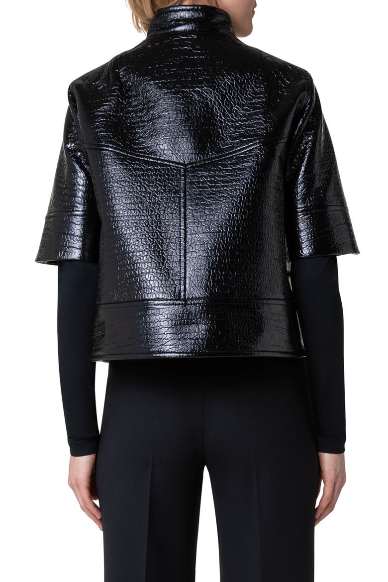 Short Sleeve Faux Leather Jacket, Alternate, color, BLACK