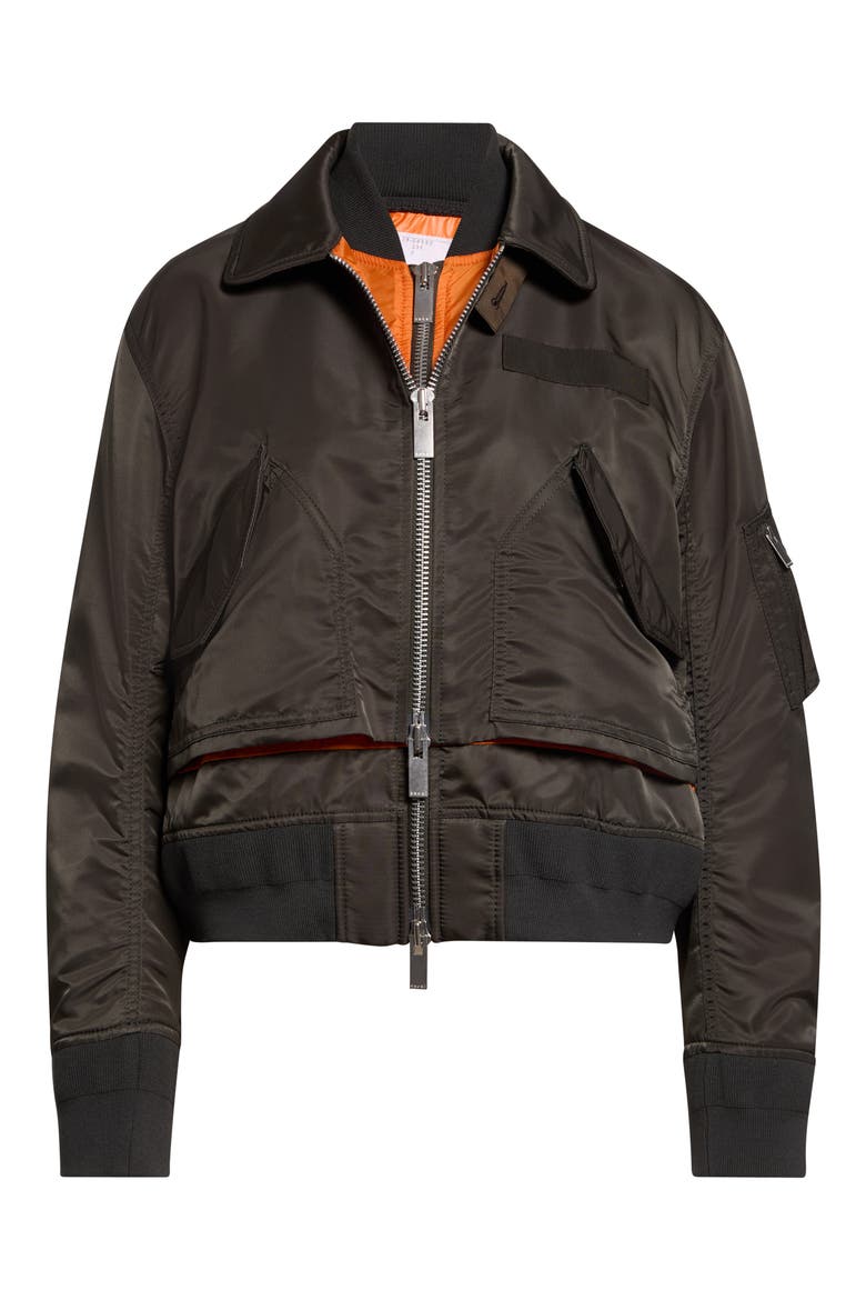 Layered Nylon Twill Bomber Jacket, Alternate, color, DARK KHAKI