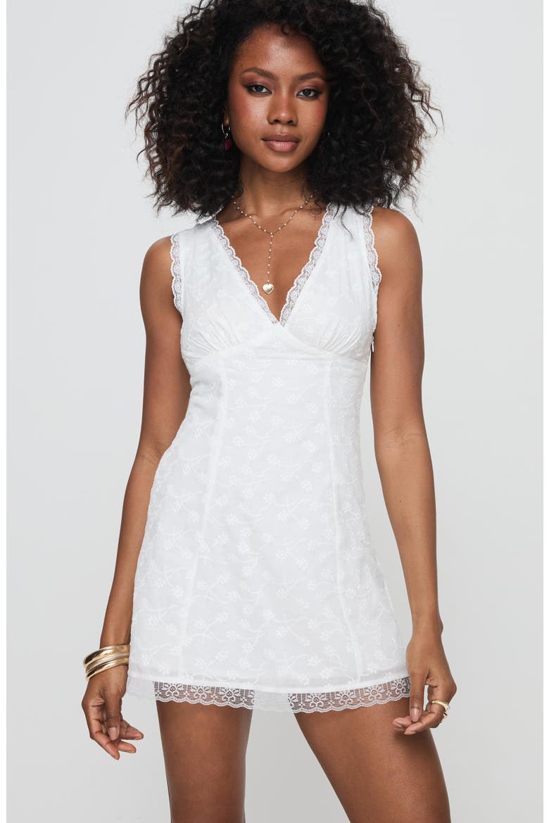 Gimmie Embroidered Open Back Cotton Minidress, Alternate, color, WHITE