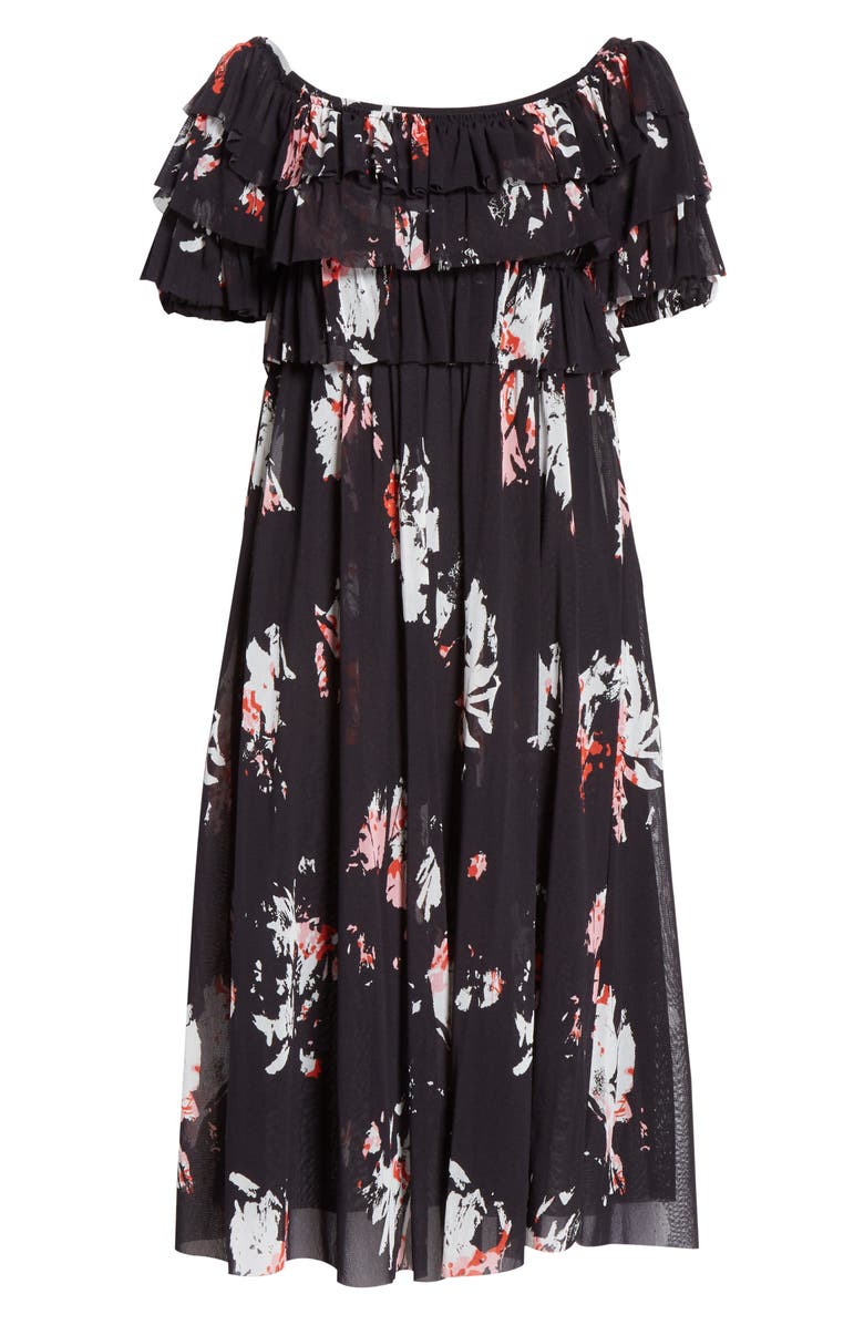 Fuzzi Ruffle Floral Print Off the Shoulder Tulle Dress, Alternate, color, 