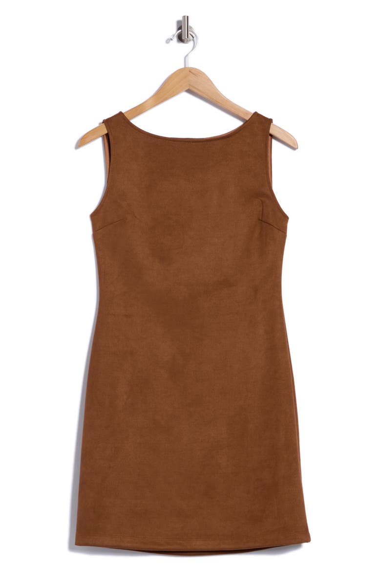 Faux Suede Sleeveless Shift Dress, Alternate, color, CAMEL