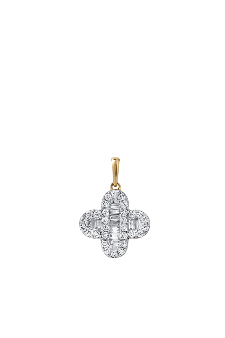 Alina 0.5 Cts 14K Gold Baguette & Round Cut Diamond Clover Pendant with Optional Chain, Alternate, color, Yellow Gold With Chain