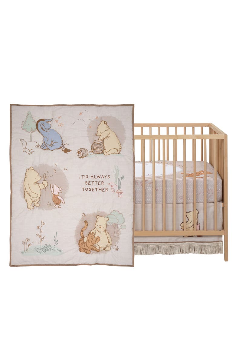 Disney Baby Pooh Bear & Pals Cotton 3Piece Nursery Crib Bedding Set, Main, color, Cream