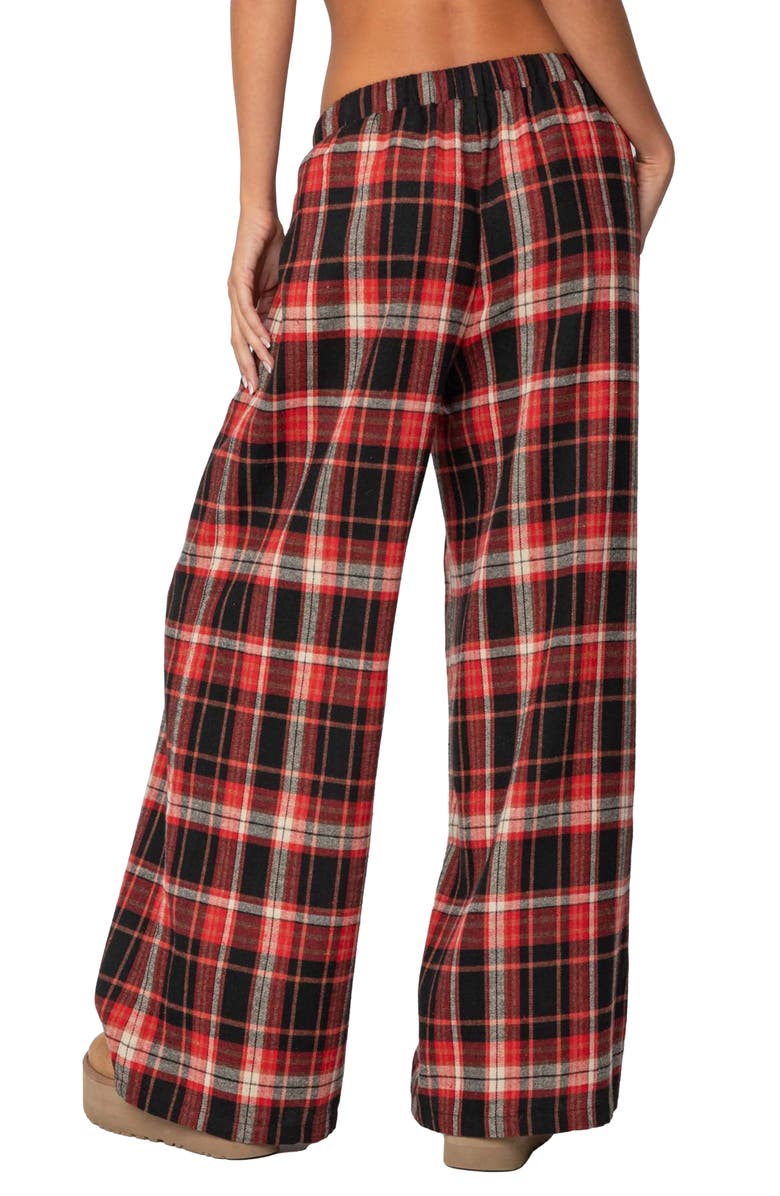 EDIKTED Lounge Around Plaid Wide Leg Pants, Alternate, color, Red